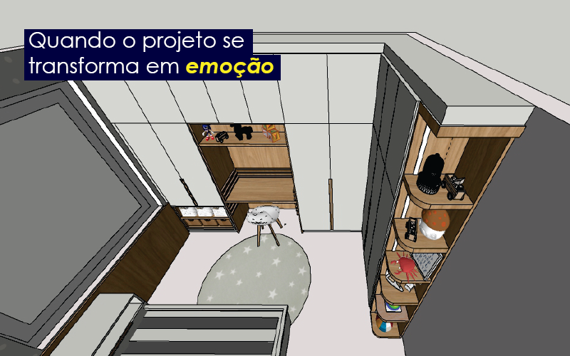 Imagem ilustrativa de um projeto 3D de um quarto infantil visão aérea