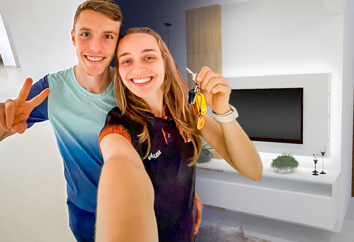 Fotografia ilustrativa de cozinha azul planejada com o casal cláudia e leonardo - moderna planejados
